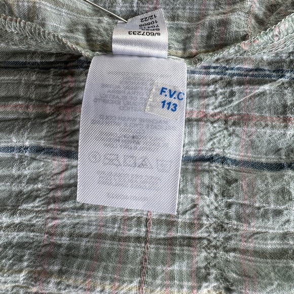 LOFT PLAID SMOCKED RUFFLE TIE NECK TOP | SIZE: LARGE - Picture 8 of 9